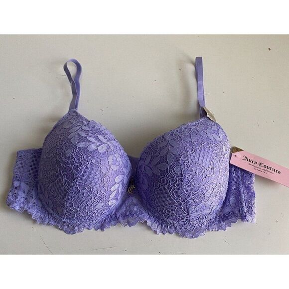 Juicy Couture Sexy Push Up Sz 36C Underwire Bra JC6308T Iris Cloud Purple Lace - Picture 1 of 12